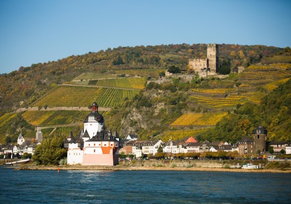 Kaub mit den Burgen Pfalzgrafenstein & Gutenfels | © Henry Tornow/Romantischer Rhein Tourismus GmbH